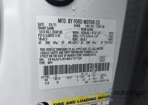 2011 Ford Expedition Xlt from USA, damaged, VIN 1FMJU1J51BEF37728